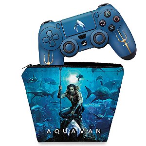 KIT Capa Case e Skin PS4 Controle  - Aquaman