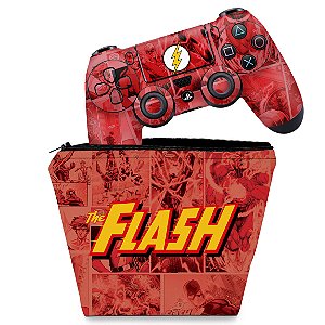 KIT Capa Case e Skin PS4 Controle  - The Flash Comics