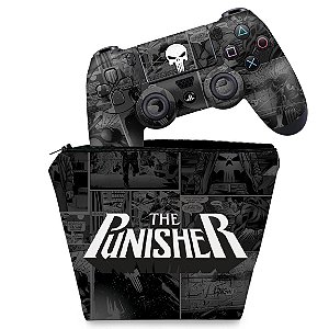 KIT Capa Case e Skin PS4 Controle  - The Punisher Justiceiro Comics