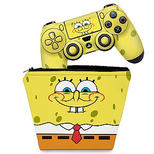 KIT Capa Case e Skin PS4 Controle  - Bob Esponja