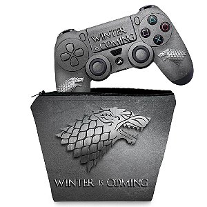 KIT Capa Case e Skin PS4 Controle  - Game Of Thrones Stark