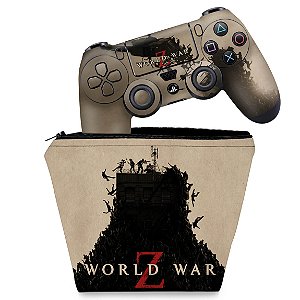 KIT Capa Case e Skin PS4 Controle  - World War Z