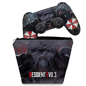 KIT Capa Case e Skin PS4 Controle  - Resident Evil 3 Remake