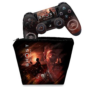 KIT Capa Case e Skin PS4 Controle  - Ghost Of Tsushima