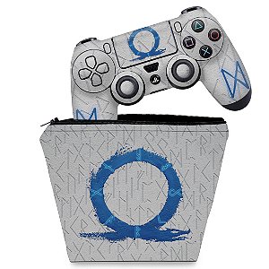 KIT Capa Case e Skin PS4 Controle  - God of War Ragnarok