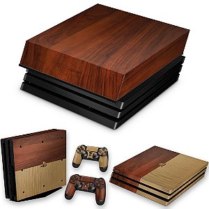 KIT PS4 Pro Skin e Capa Anti Poeira - Textura Madeira