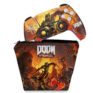 KIT Capa Case e Skin PS5 Controle - Doom Eternal