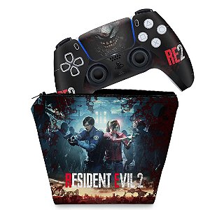 KIT Capa Case e Skin PS5 Controle - Resident Evil 2 Remake