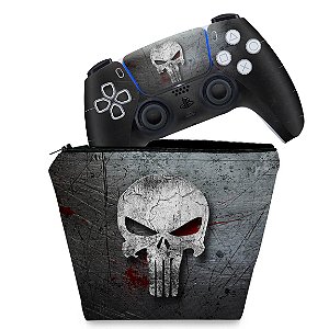 KIT Capa Case e Skin PS5 Controle - The Punisher Justiceiro