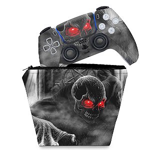 KIT Capa Case e Skin PS5 Controle - Caveira Skull