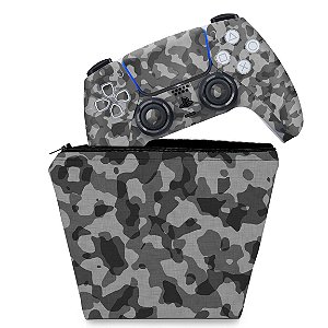 KIT Capa Case e Skin PS5 Controle - Camuflado Cinza