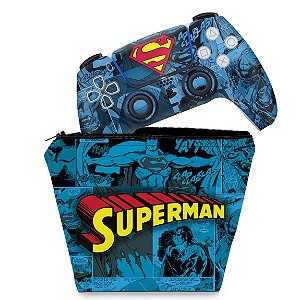 KIT Capa Case e Skin PS5 Controle - Superman Comics