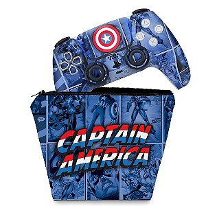 KIT Capa Case e Skin PS5 Controle - Capitão América Comics