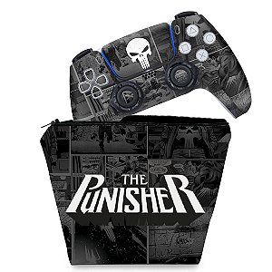 KIT Capa Case e Skin PS5 Controle - The Punisher Justiceiro Comics