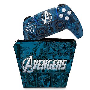 KIT Capa Case e Skin PS5 Controle - Avengers Vingadores Comics