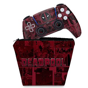 KIT Capa Case e Skin PS5 Controle - Deadpool Comics
