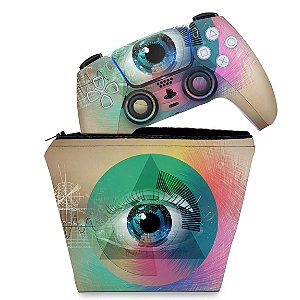 KIT Capa Case e Skin PS5 Controle - Abstrato #89