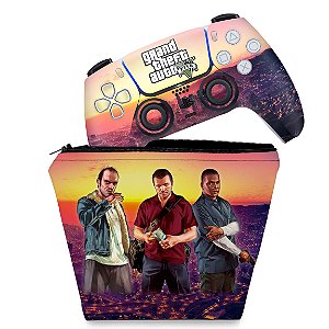 KIT Capa Case e Skin PS5 Controle - GTA V