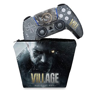 KIT Capa Case e Skin PS5 Controle - Resident Evil Village