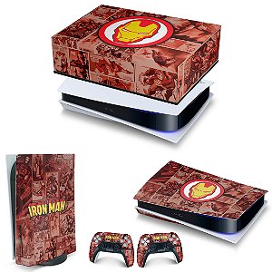 KIT PS5 Capa Anti Poeira e Skin -Homem De Ferro Comics