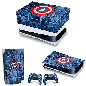 KIT PS5 Capa Anti Poeira e Skin -Capitão América Comics