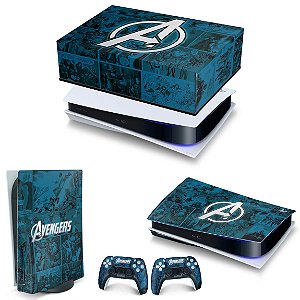 KIT PS5 Capa Anti Poeira e Skin -Avengers Vingadores Comics