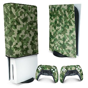 KIT PS5 Skin e Capa Anti Poeira - Camuflado Verde