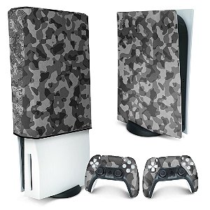 KIT PS5 Skin e Capa Anti Poeira - Camuflado Cinza