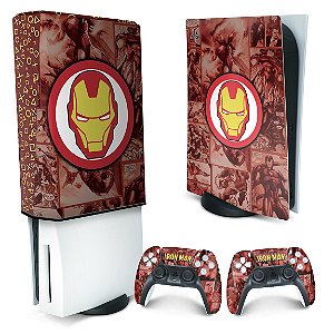 KIT PS5 Skin e Capa Anti Poeira - Homem De Ferro Comics