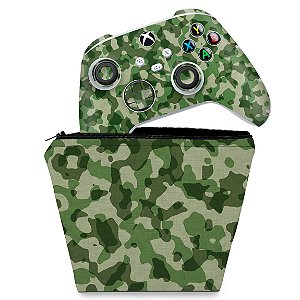 KIT Capa Case e Skin Xbox Series S X Controle - Camuflado Verde