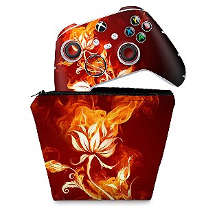 KIT Capa Case e Skin Xbox Series S X Controle - Fire Flower