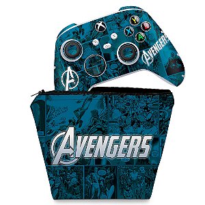 KIT Capa Case e Skin Xbox Series S X Controle - Avengers Vingadores Comics