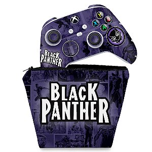 KIT Capa Case e Skin Xbox Series S X Controle - Pantera Negra Comics