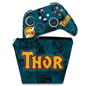 KIT Capa Case e Skin Xbox Series S X Controle - Thor Comics