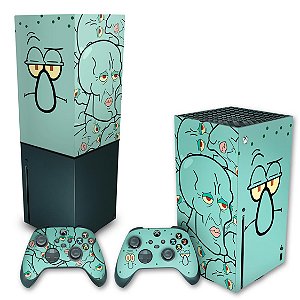 KIT Xbox Series X Skin e Capa Anti Poeira - Lula Molusco Bob Esponja