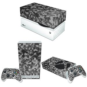 KIT Xbox Series S Skin e Capa Anti Poeira - Camuflado Cinza