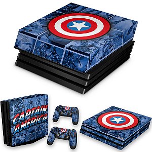 KIT PS4 Pro Skin e Capa Anti Poeira - Capitão América Comics