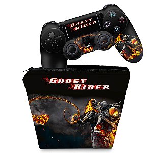 KIT Capa Case e Skin PS4 Controle  - Ghost Rider #A