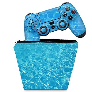 KIT Capa Case e Skin PS4 Controle  - Aquático Água