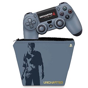 KIT Capa Case e Skin PS4 Controle  - Uncharted 4 Limited Edition