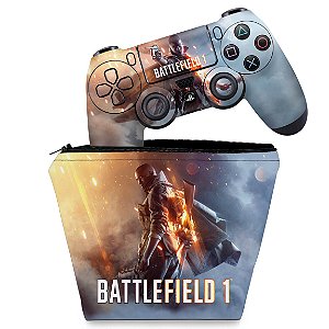 KIT Capa Case e Skin PS4 Controle  - Battlefield 1