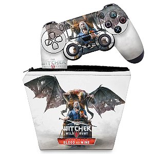 KIT Capa Case e Skin PS4 Controle  - The Witcher 3: Wild Hunt - Blood And Wine
