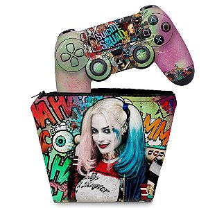 KIT Capa Case e Skin PS4 Controle  - Esquadrão Suicida #A