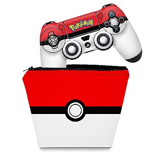 KIT Capa Case e Skin PS4 Controle  - Pokemon