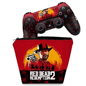 KIT Capa Case e Skin PS4 Controle  - Red Dead Redemption 2