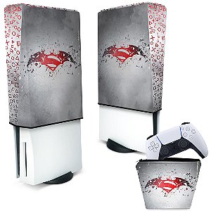 KIT Capa PS5 Fat e Case Controle - Batman Vs Superman Logo