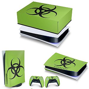 KIT PS5 Fat Capa Anti Poeira e Skin - Biohazard Radioativo
