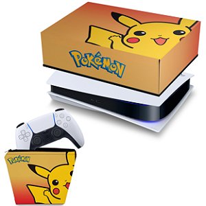 KIT PS5 Fat Capa e Case Controle - Pokemon Pikachu