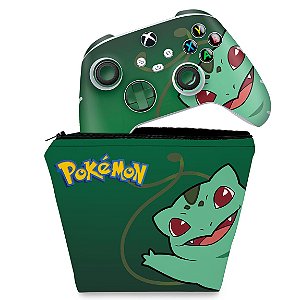 KIT Capa Case e Skin Xbox Series S X Controle - Pokemon Bulbasaur