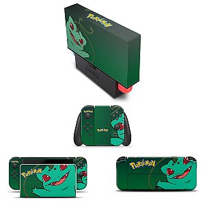KIT Nintendo Switch Oled Skin e Capa Anti Poeira - Pokémon Bulbasaur